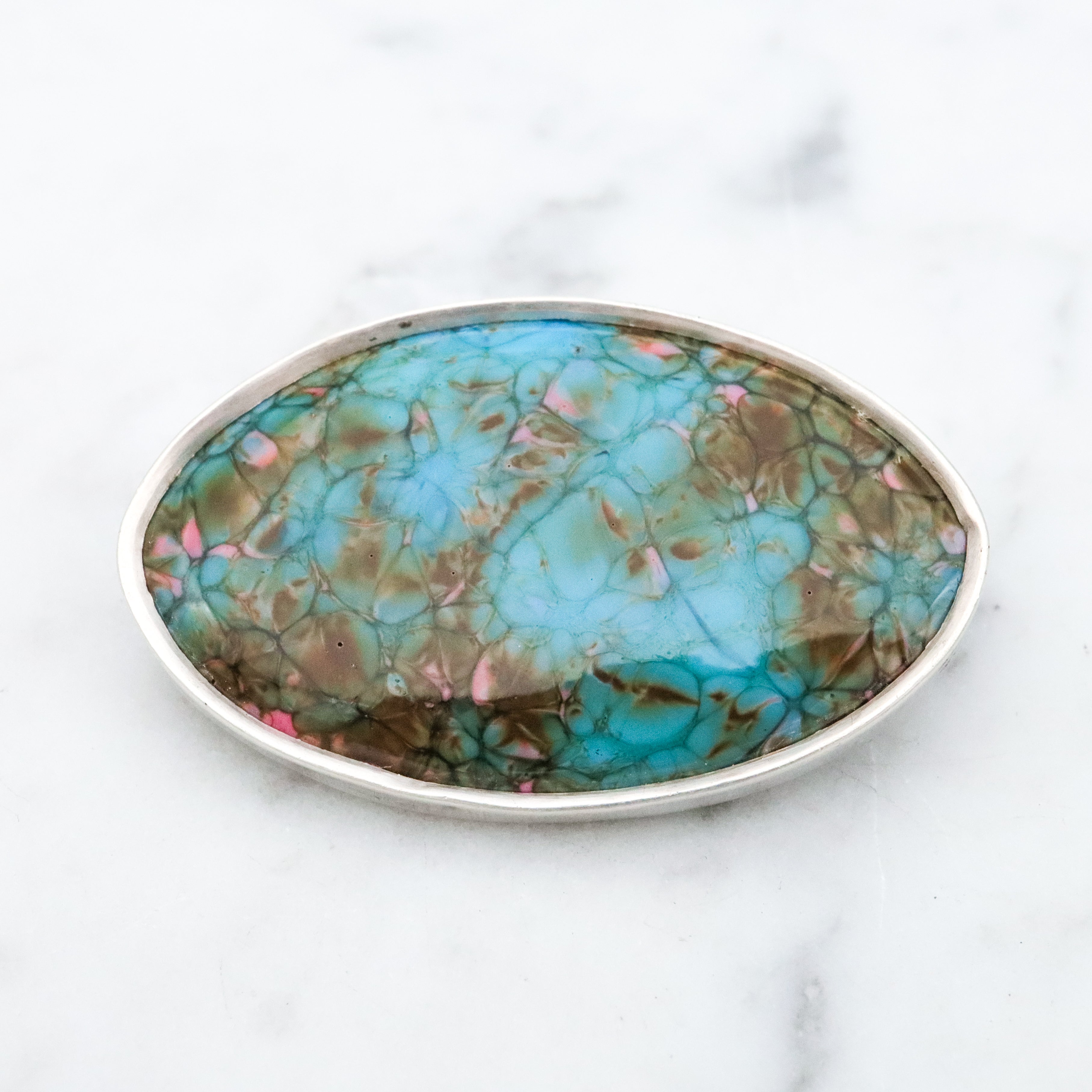 Antique Arts & Crafts sterling enamelled oval brooch